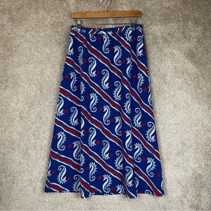 Bob Mackie Skirt Womens Small Blue Seahorse Maxi Elastic Waist Polyester- 1272*